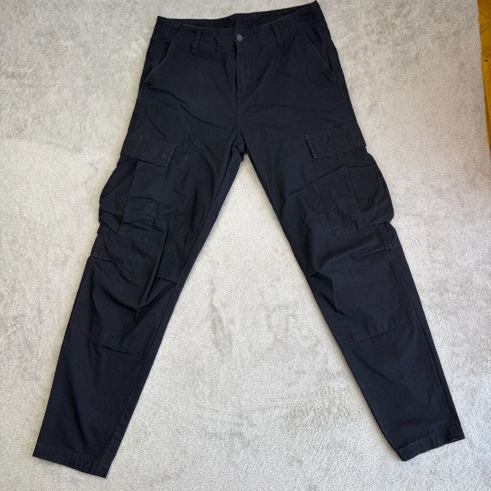 Carhartt WIP Aviation Regular Cargo Pants Men 30x32 Black Cotton Ripstop Utility